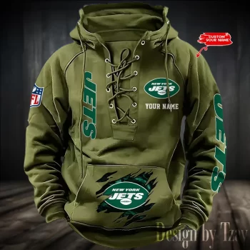 New York Jets Hooded Lace-up Vintage Hoodie RETRO1158