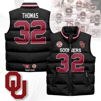 Oklahoma Sooners Unisex Puffer Vest Sleeveless Down Jacket- Black / Mason Thomas - 32