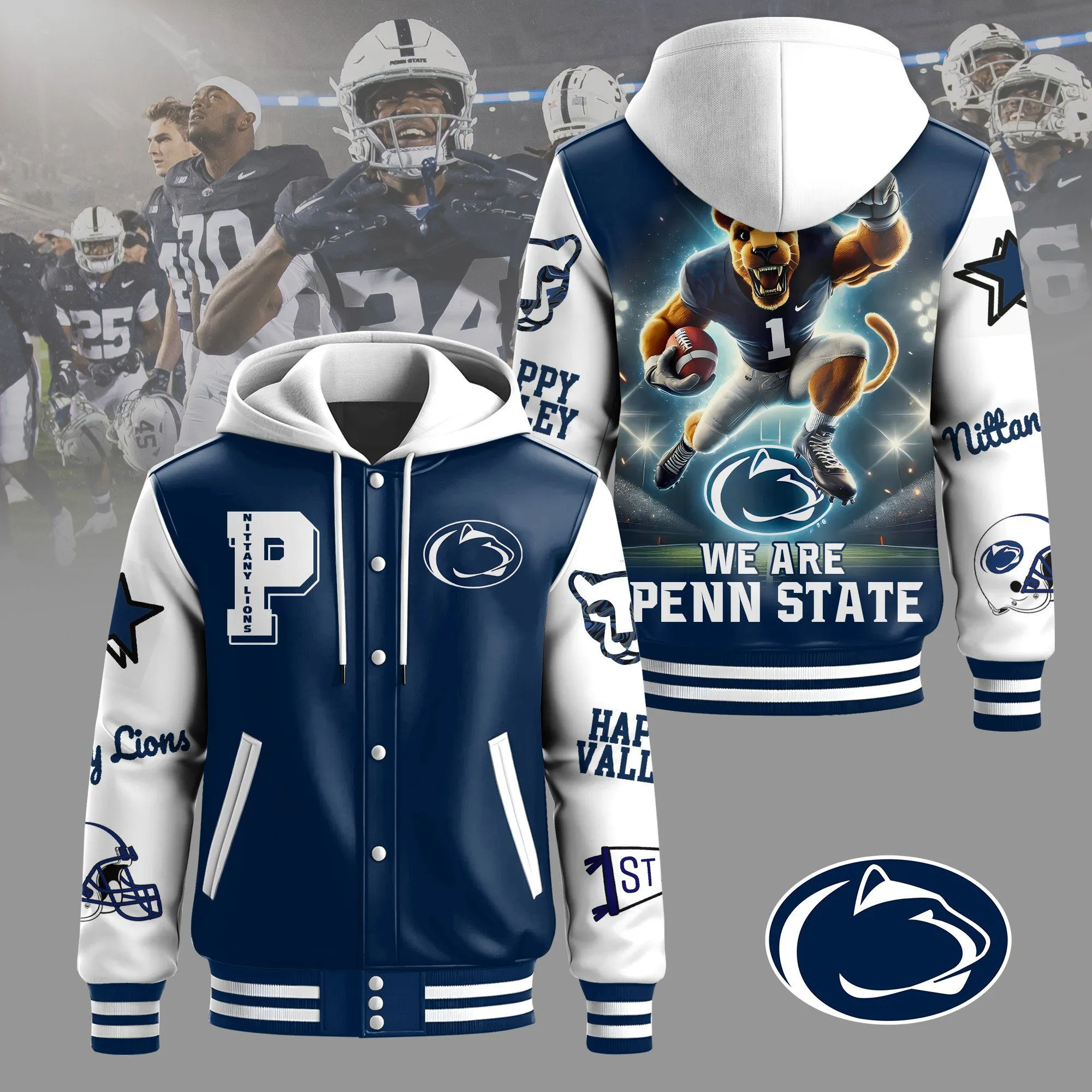 Penn State Nittany Lions NCAA Hooded Baseball Jacket Varsity Jacket CHB1043