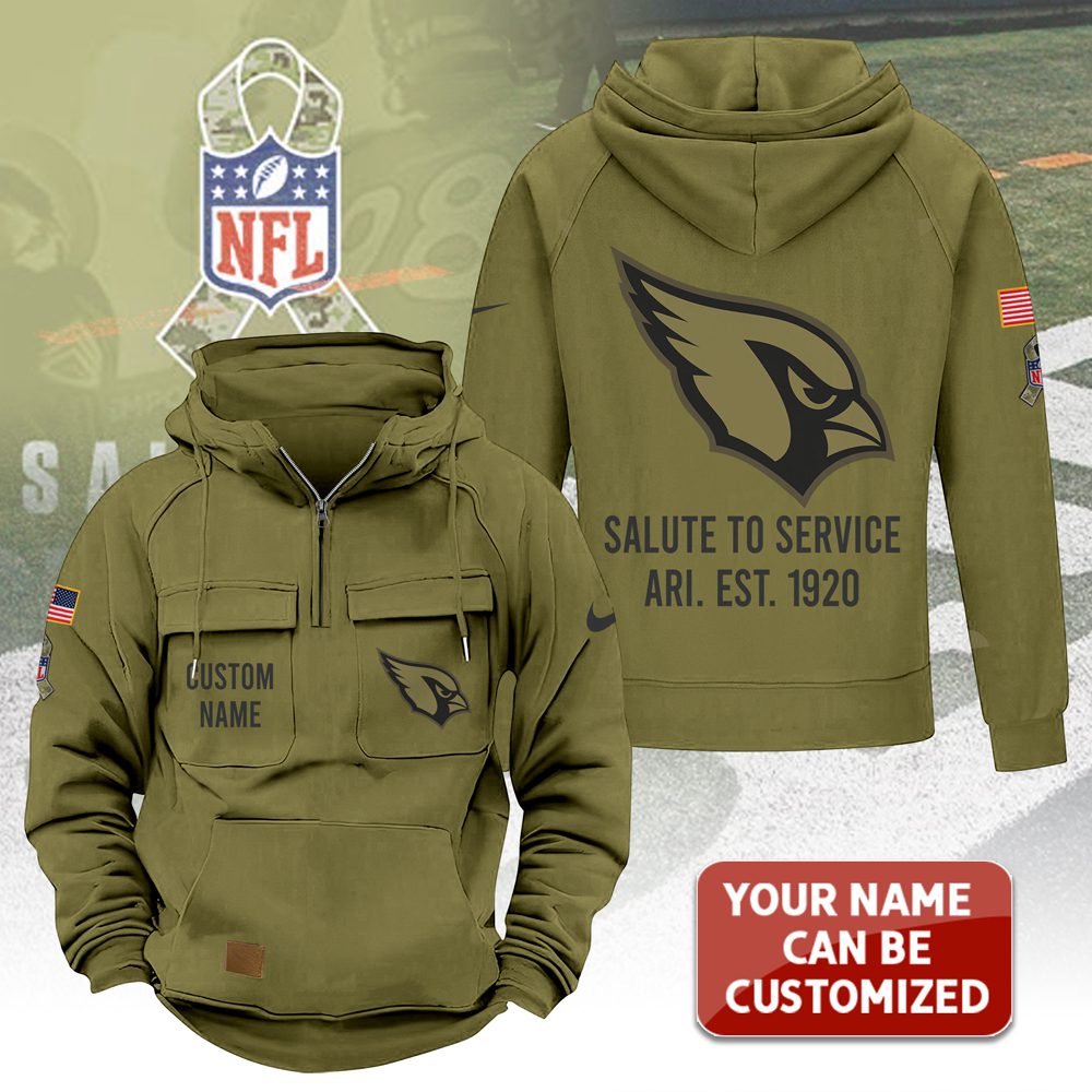 Personalized-Arizona-Cardinals-2025-Salute-to-Service-Military-Green-Vintage-Quarter-Zip-Hoodie-1