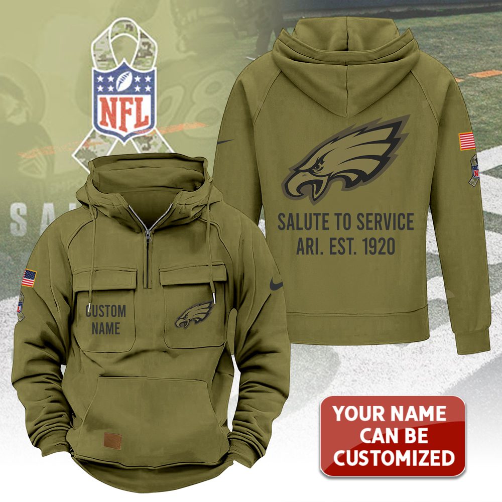 Personalized-Philadelphia-Eagles-2025-Salute-to-Service-Military-Green-Vintage-Quarter-Zip-Hoodie-1