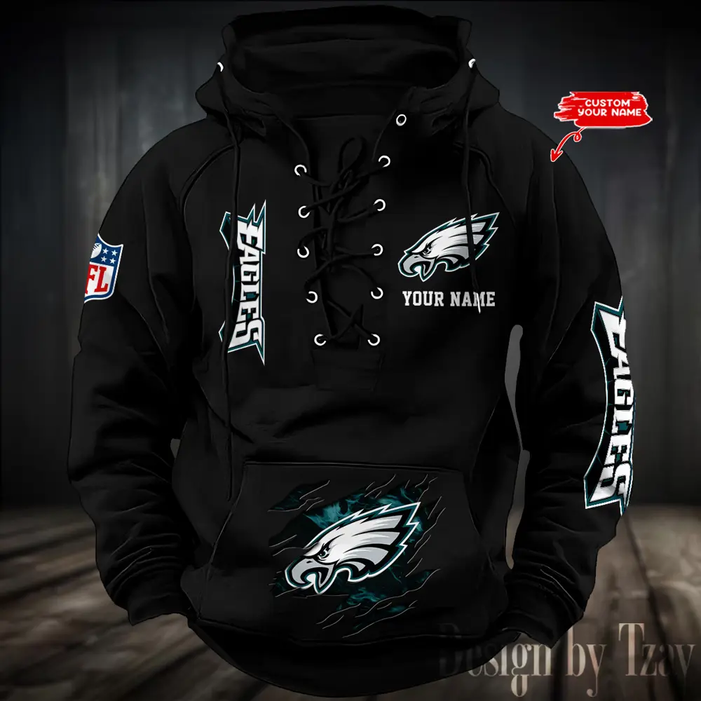 Philadelphia-Eagles-Hooded-Lace-up-Vintage-Hoodie-RETRO1089 Philadelphia Eagles Hooded Lace-up Vintage Hoodie RETRO1089
