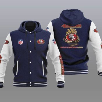 San Francisco 49ers Hooded Button Jacket Varsity Jacket with Hood - Navy