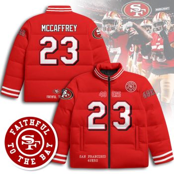San Francisco 49ers Unisex Stand Collar Puffer Jacket - Red / Christian McCaffrey - 23