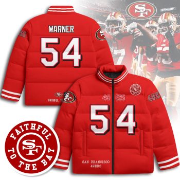 San Francisco 49ers Unisex Stand Collar Puffer Jacket - Red / Fred Warner - 54
