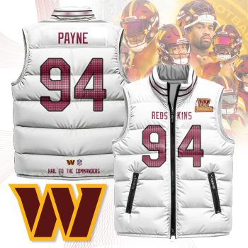Washington Commanders Unisex Puffer Vest Sleeveless Down Jacket- White / Da'Ron Payne - 94