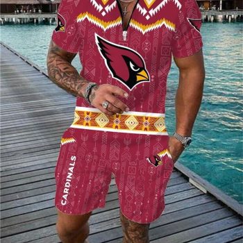 Arizona Cardinals Combo Zip Polo Shirt And Shorts For Men