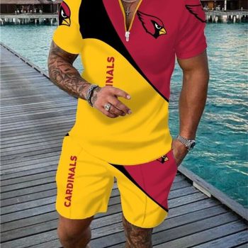 Arizona Cardinals Combo Zip Polo Shirt And Shorts For Men
