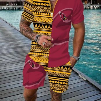 Arizona Cardinals Combo Zip Polo Shirt And Shorts For Men