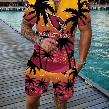 Arizona Cardinals Combo Zip Polo Shirt And Shorts For Men