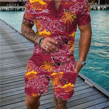 Arizona Cardinals Combo Zip Polo Shirt And Shorts For Men