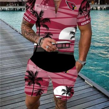 Arizona Cardinals Combo Zip Polo Shirt And Shorts For Men