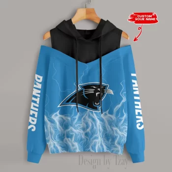 Carolina Panthers Slime Off Shoulder Hooded Sweatshirt For Women