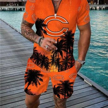 Chicago Bears Combo Zip Polo Shirt And Shorts For Men