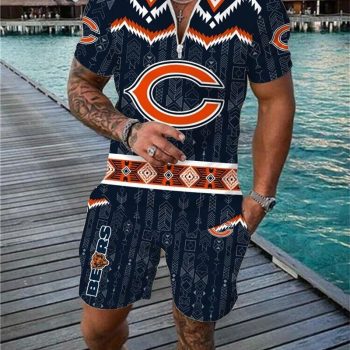Chicago Bears Combo Zip Polo Shirt And Shorts For Men