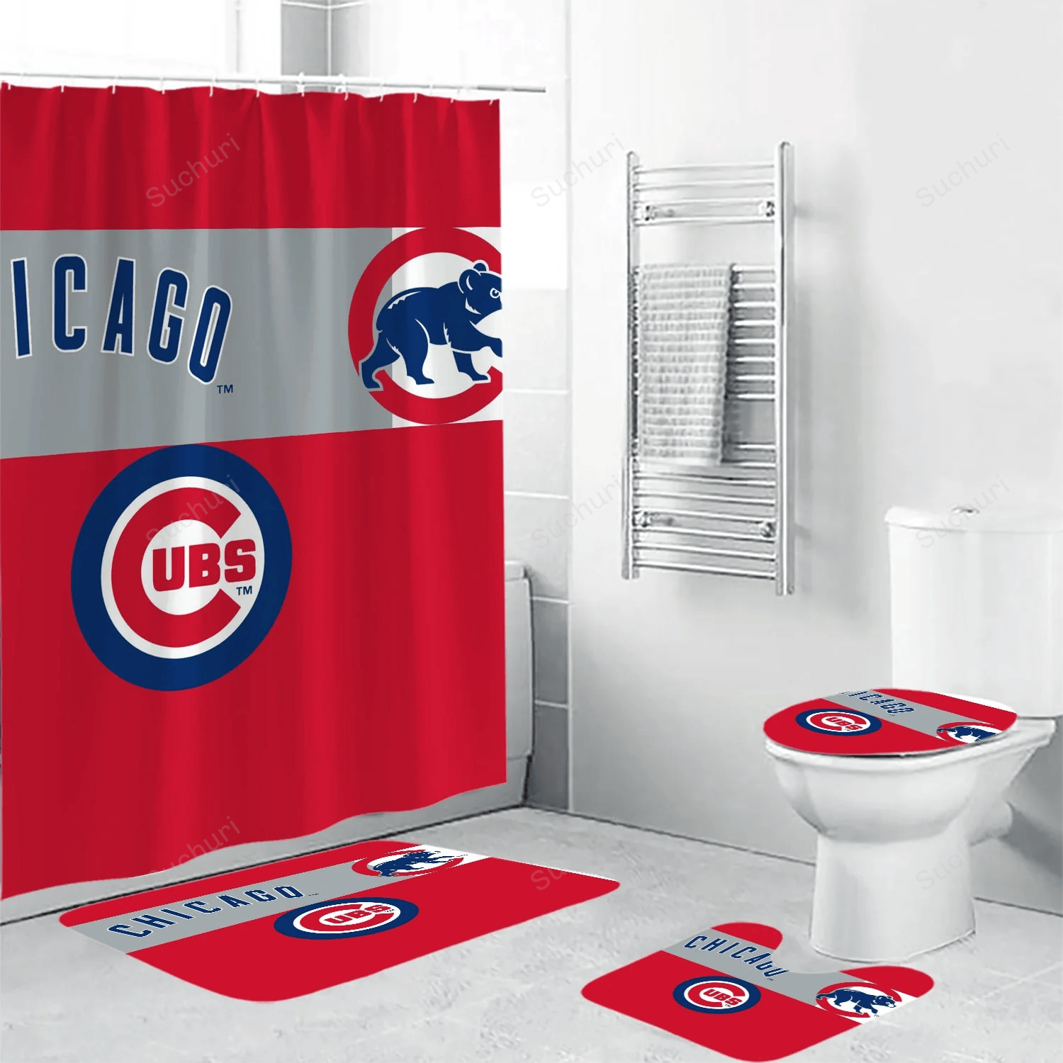 Chicago-Cubs-All-Logos-Red-3D-Bathroom-Sets-With-Waterproof-Shower-Curtains-And-Bath-Mat-Sets-BRS3373 Chicago Cubs All Logos Red 3D Bathroom Sets With Waterproof Shower Curtains And Bath Mat Sets BRS3373