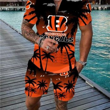 Cincinnati Bengals Combo Zip Polo Shirt And Shorts For Men