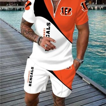 Cincinnati Bengals Combo Zip Polo Shirt And Shorts For Men