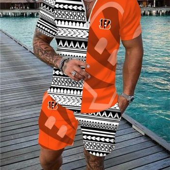 Cincinnati Bengals Combo Zip Polo Shirt And Shorts For Men