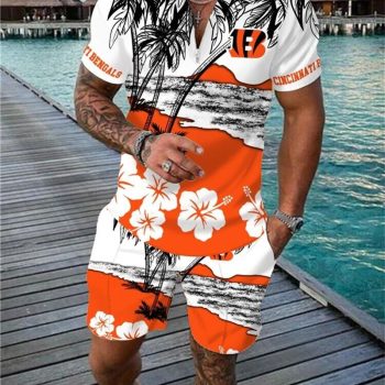 Cincinnati Bengals Combo Zip Polo Shirt And Shorts For Men