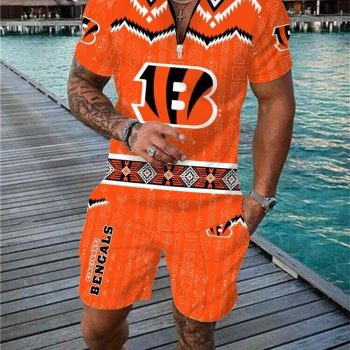 Cincinnati Bengals Combo Zip Polo Shirt And Shorts For Men