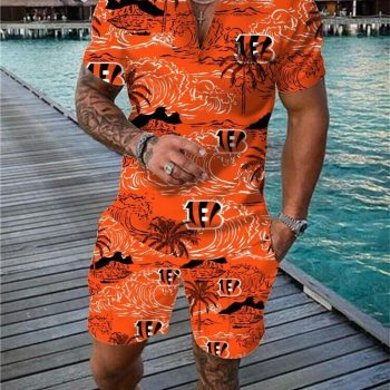 Cincinnati Bengals Combo Zip Polo Shirt And Shorts For Men