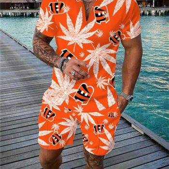 Cincinnati Bengals Combo Zip Polo Shirt And Shorts For Men