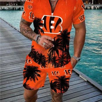 Cincinnati Bengals Combo Zip Polo Shirt And Shorts For Men