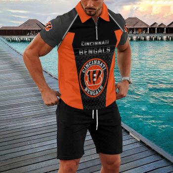 Cincinnati Bengals Combo Zip Polo Shirt And Shorts For Men
