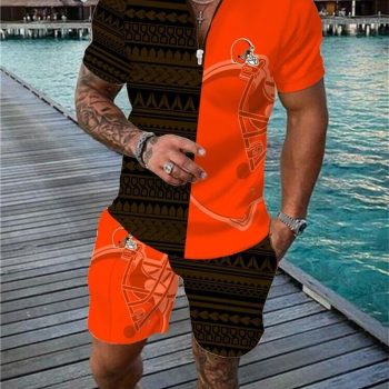 Cleveland Browns Combo Zip Polo Shirt And Shorts For Men