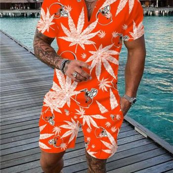 Cleveland Browns Combo Zip Polo Shirt And Shorts For Men