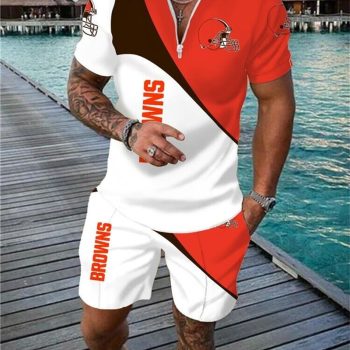Cleveland Browns Combo Zip Polo Shirt And Shorts For Men