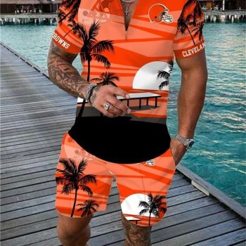 Cleveland Browns Combo Zip Polo Shirt And Shorts For Men