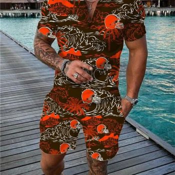 Cleveland Browns Combo Zip Polo Shirt And Shorts For Men