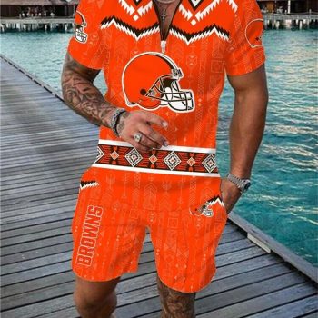 Cleveland Browns Combo Zip Polo Shirt And Shorts For Men