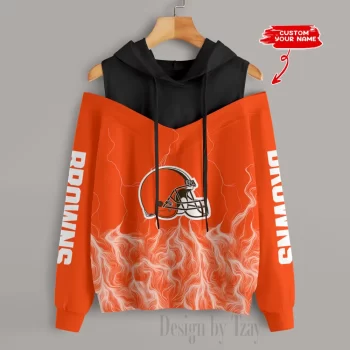 Cleveland Browns Slime Off Shoulder Hooded Sweatshirt For Women