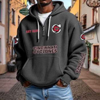 ECHL Cincinnati Cyclones Personalized Name Waffle Quarter Zip Hoodie Design