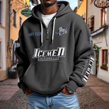 ECHL Jacksonville Icemen Personalized Name Waffle Quarter Zip Hoodie Design