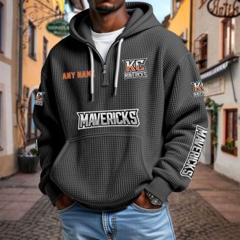 ECHL Kansas City Mavericks Personalized Name Waffle Quarter Zip Hoodie Design