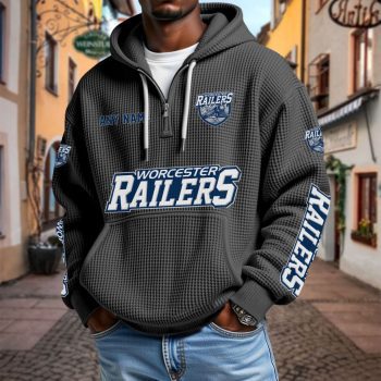 ECHL Worcester Railers Personalized Name Waffle Quarter Zip Hoodie Design