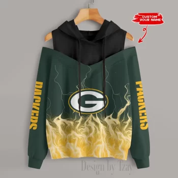 Green Bay Packers Slime Off Shoulder Hooded Sweatshirt For Women