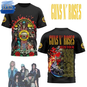 Guns N' Roses 2025 Tour Schedule List Limited Edition Black Shirt
