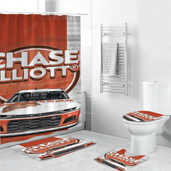 Hendrick Motorsports Chase Elliott10 Waterproof Shower Curtain Non-Slip Toilet Lid Cover Bath Mat Bathroom Set BRS2416
