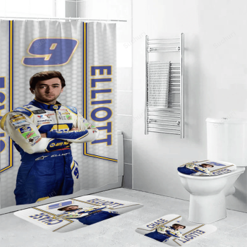 Hendrick Motorsports Chase Elliott6 Waterproof Shower Curtain Non-Slip Toilet Lid Cover Bath Mat Bathroom Set BRS2365