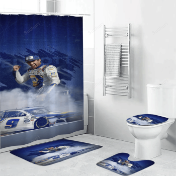 Hendrick Motorsports Chase Elliott9 Waterproof Shower Curtain Non-Slip Toilet Lid Cover Bath Mat Bathroom Set BRS2447