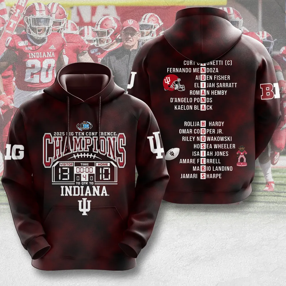 Indiana Hoosiers Football 2025 Big Ten Champions Unisex Performance Hoodie GCL1105