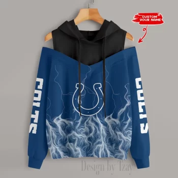 Indianapolis Colts Slime Off Shoulder Hooded Sweatshirt For Women
