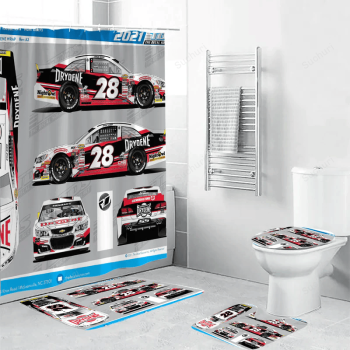 JD Motorsport W Gary Keller Car4 Waterproof Shower Curtain Non-Slip Toilet Lid Cover Bath Mat Bathroom Set BRS2373