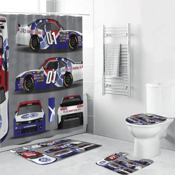 JD Motorsport W Gary Keller Car9 Waterproof Shower Curtain Non-Slip Toilet Lid Cover Bath Mat Bathroom Set BRS2396
