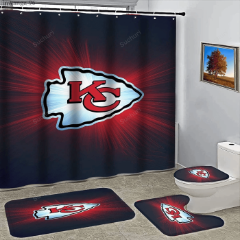 Kansas City Chiefs Art 2 Logo Waterproof Shower Curtain Non-Slip Toilet Lid Cover Bath Mat Bathroom Set BRS4326